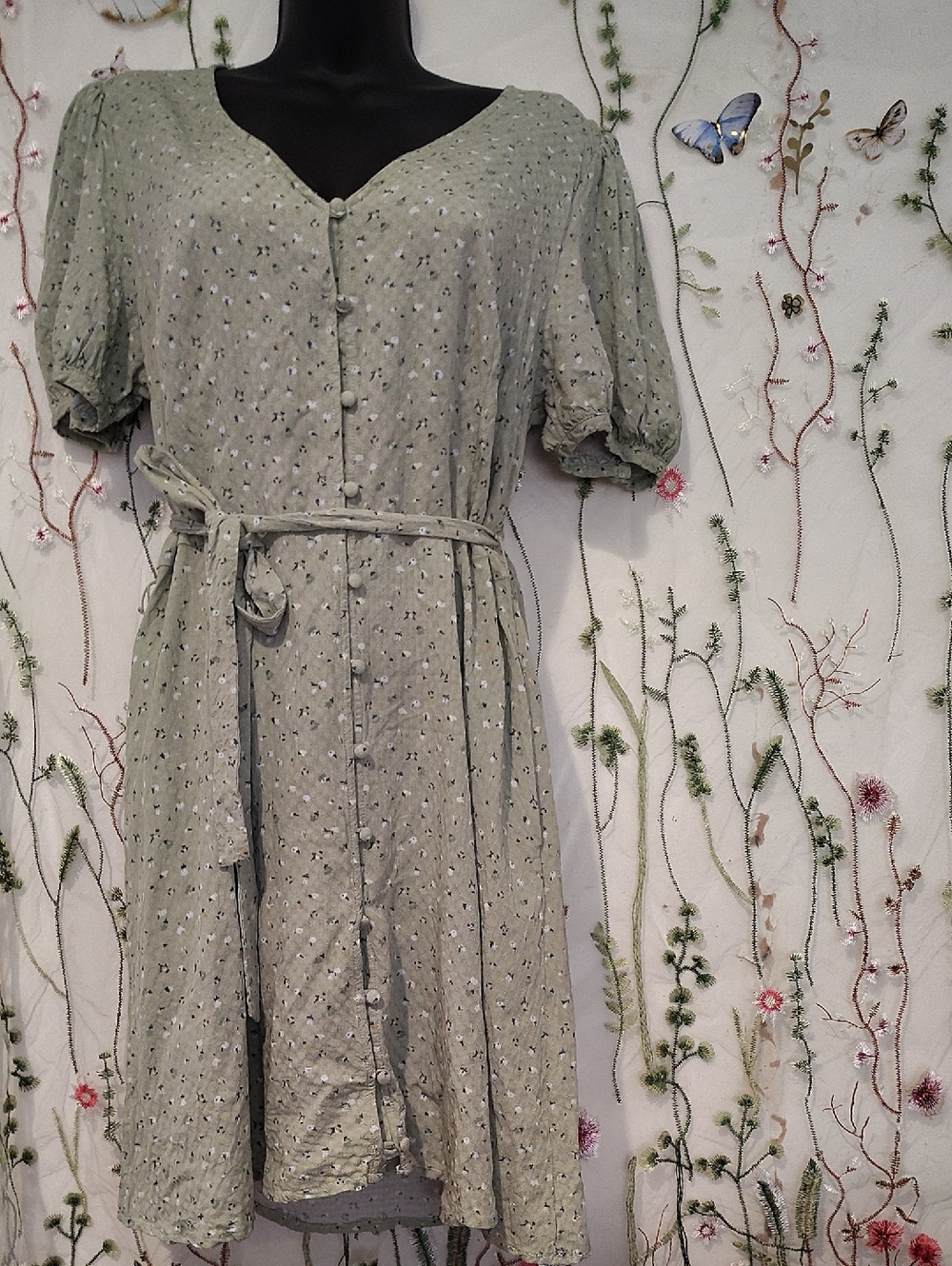 Universal Thread Sage Green Button-Front Mini Dress With Pockets Excellent Cond